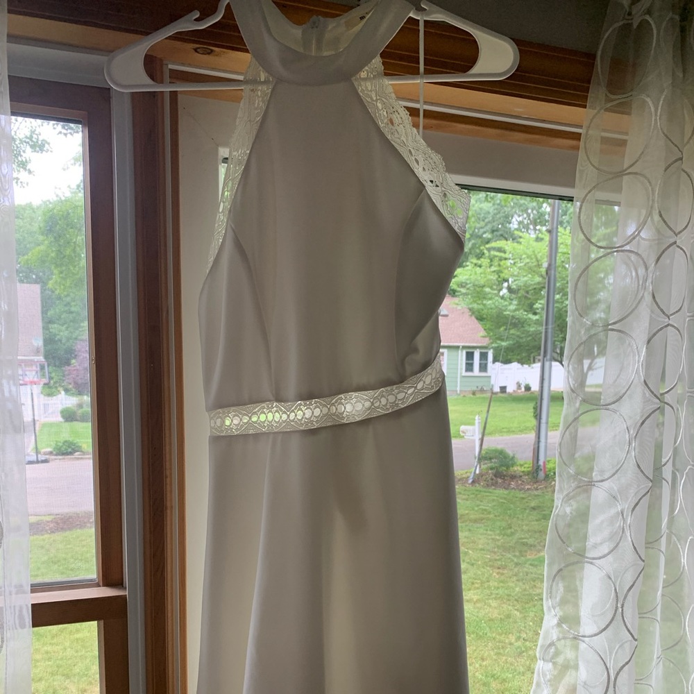 White lace trimmed Miami halter dress